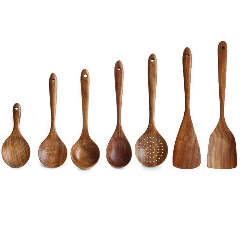 Wooden Spoons for Cooking, 10 Pcs Teak Wood Cooking Utensil Set – Wooden  Kitchen Utensils for Nonstick Pans & Cookware – Sturdy, Lightweight & Heat